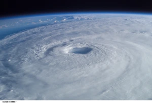 This close-up view of Hurricane Isabel was taken by one of the Expedition 7 crewmembers onboard the International Space Station on Sept. 15, 2003. In addition to the station's cameras, NASA satellites provided imagery of the storm, as it approached the eastern seaboard of the United States. Courtesy of NASA.